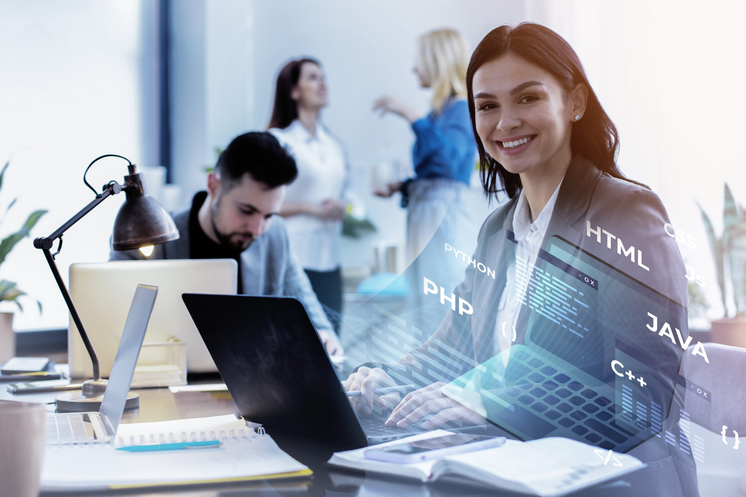 Female IT professional programming in php and html coding